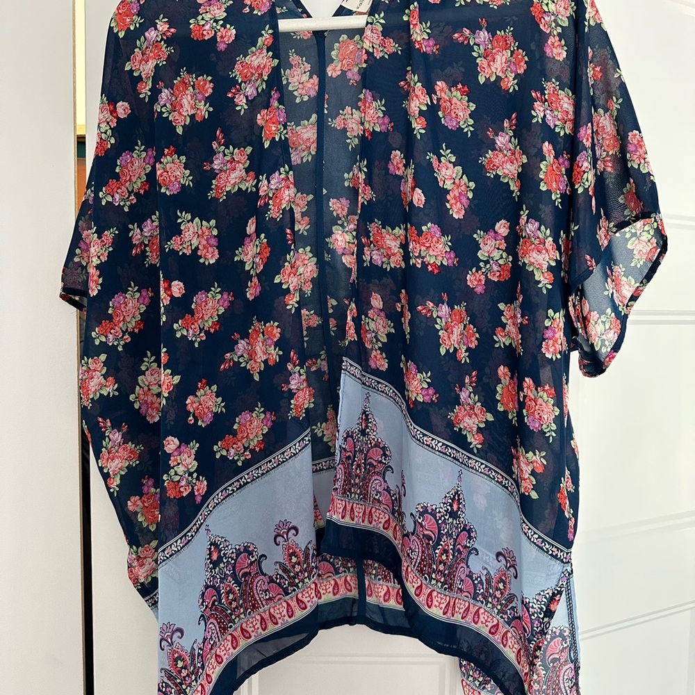 Kaileigh Navy Floral Kimono Blouse